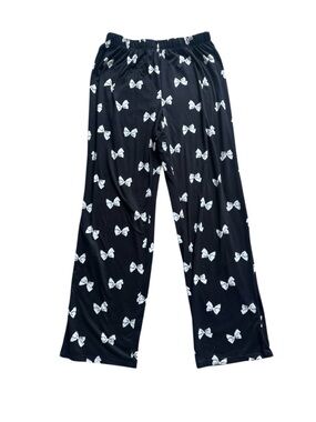 Kate Spade Pajama Pants Medium Black and White Bow Elastic Waist Cozy Lounge